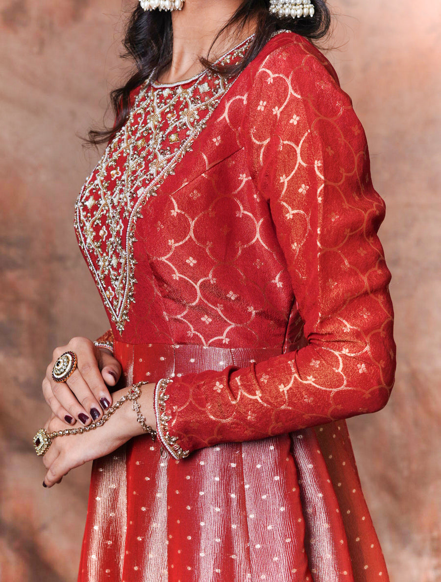 Crimson Red Embroidered Anarkali Gown