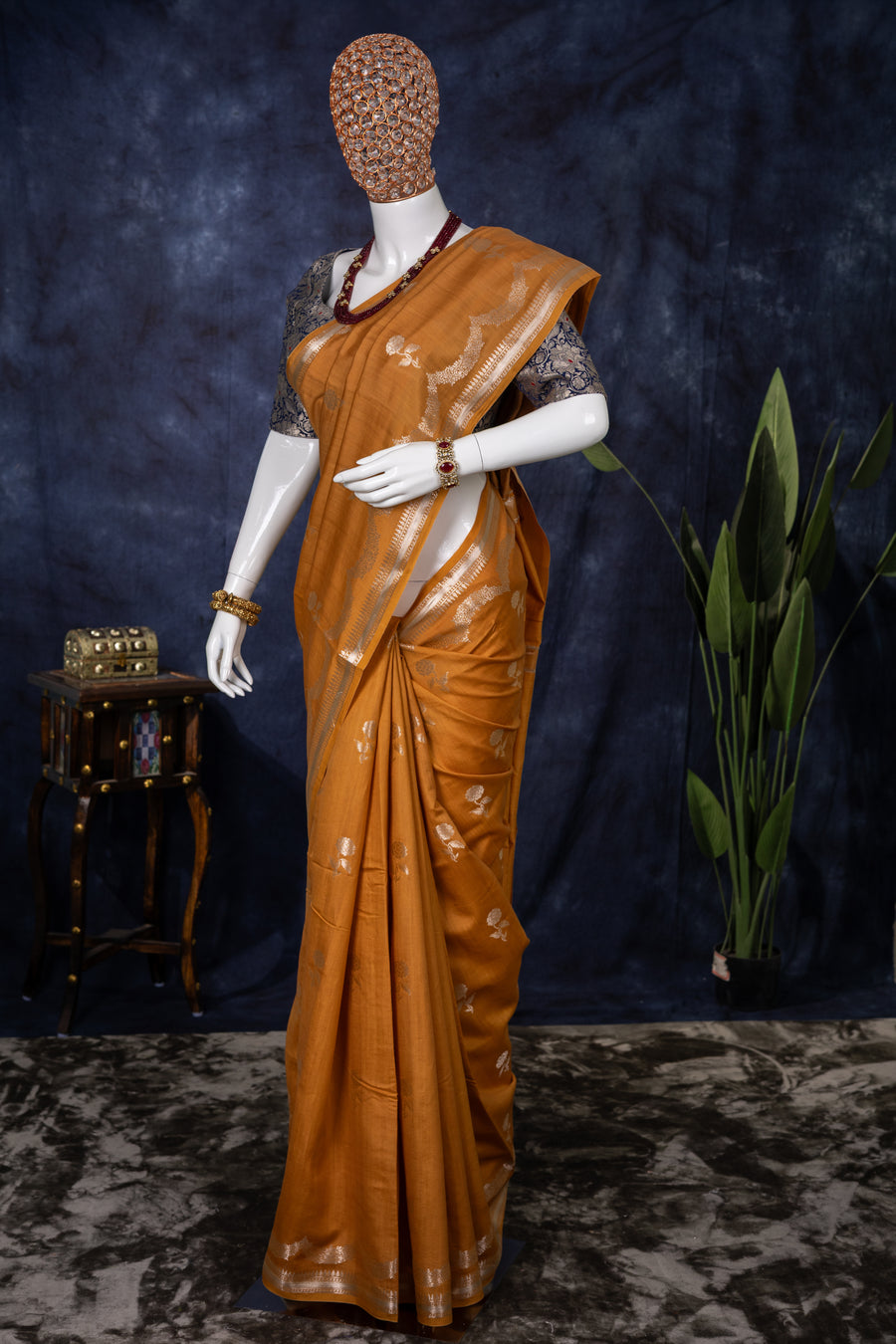 Golden Amber Banarasi Silk Saree – Indian wear front view