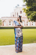 Royal Blue Banarasi Silk Saree with Floral Zari Weaving
