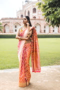 Sunset Orange Banarasi Silk Saree with Gold Zari Weaving
