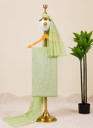 Pistachio Green Chikankari Unstitched Kurta & Dupatta