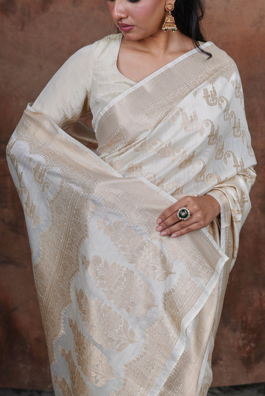 Ivory Gold Zari Banarasi Brocade Saree