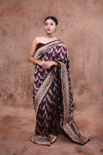 Royal Plum Floral Woven Saree
