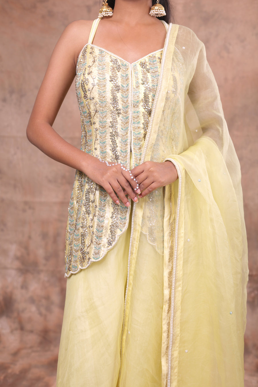 Pastel Yellow Embroidered Anarkali Suit with Sheer Dupatta