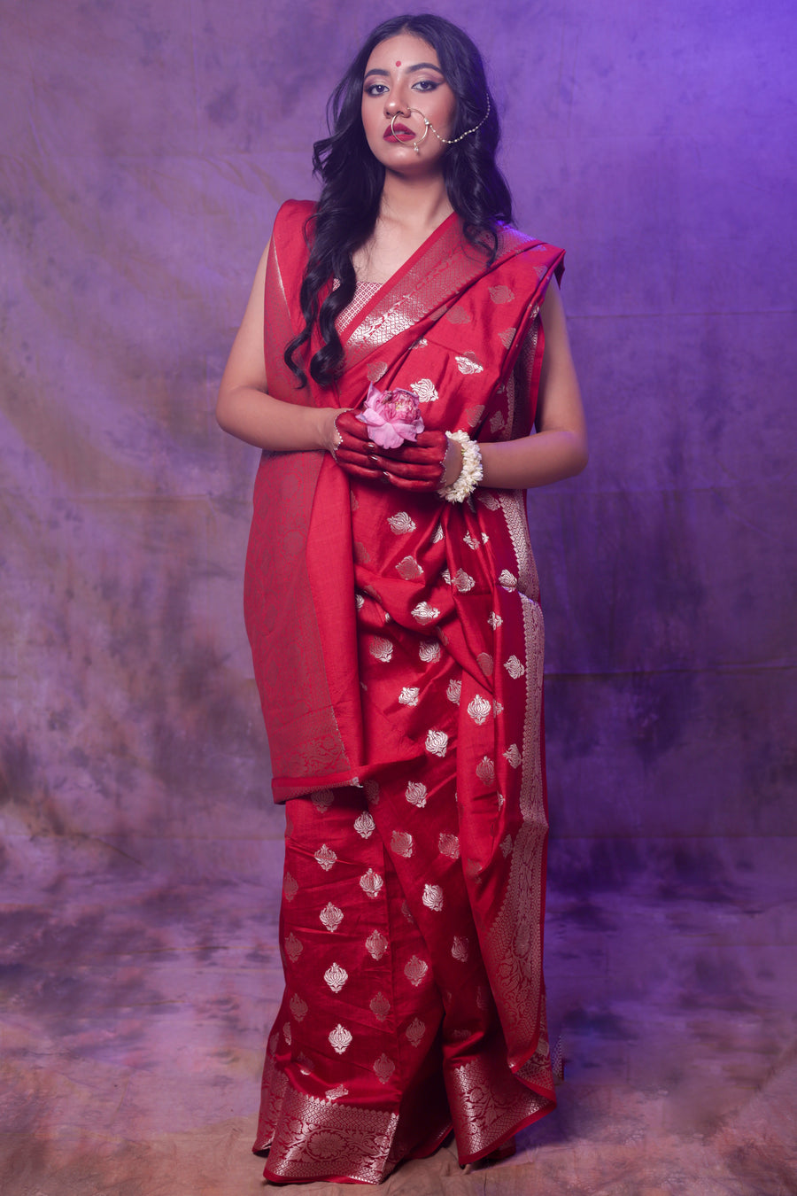 Crimson Red Gold Motif Woven Saree