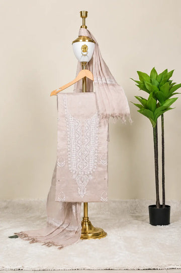 Blush Pink Chikankari Embroidered Unstitched Kurta with Dupatta