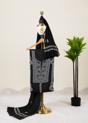 Midnight Black Chikankari Unstitched Kurta & Dupatta