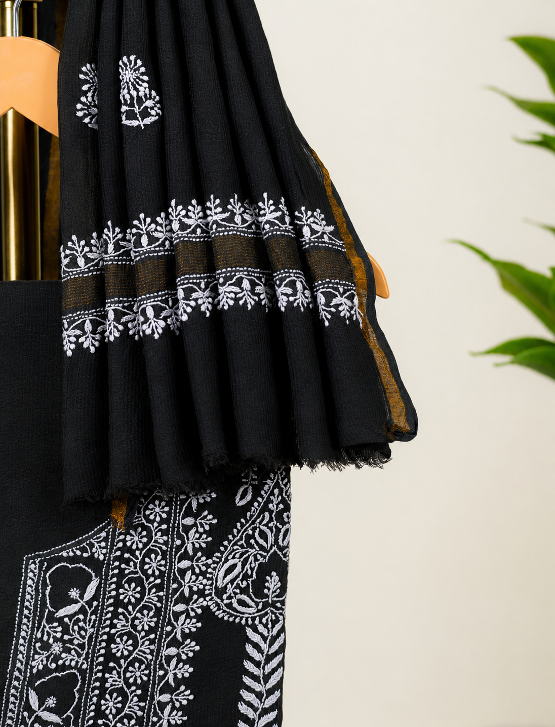 Midnight Black Chikankari Unstitched Kurta & Dupatta