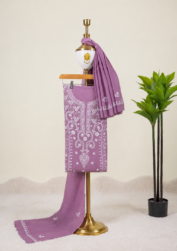 Dusty Mauve Chikankari Unstitched Kurta & Dupatta