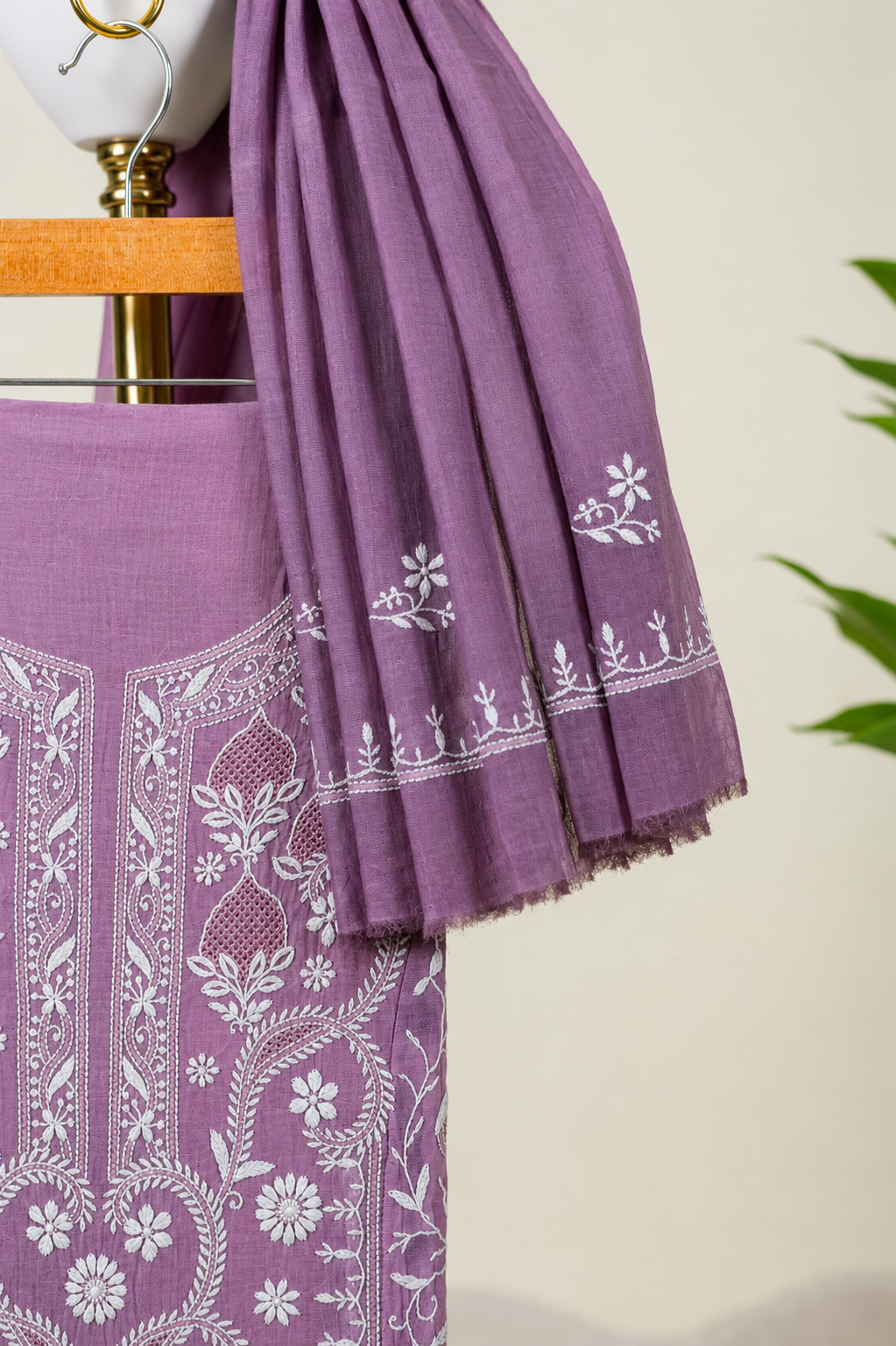 Dusty Mauve Chikankari Unstitched Kurta & Dupatta