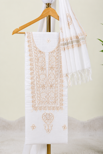 Ivory White Chikankari Unstitched Kurta & Dupatta