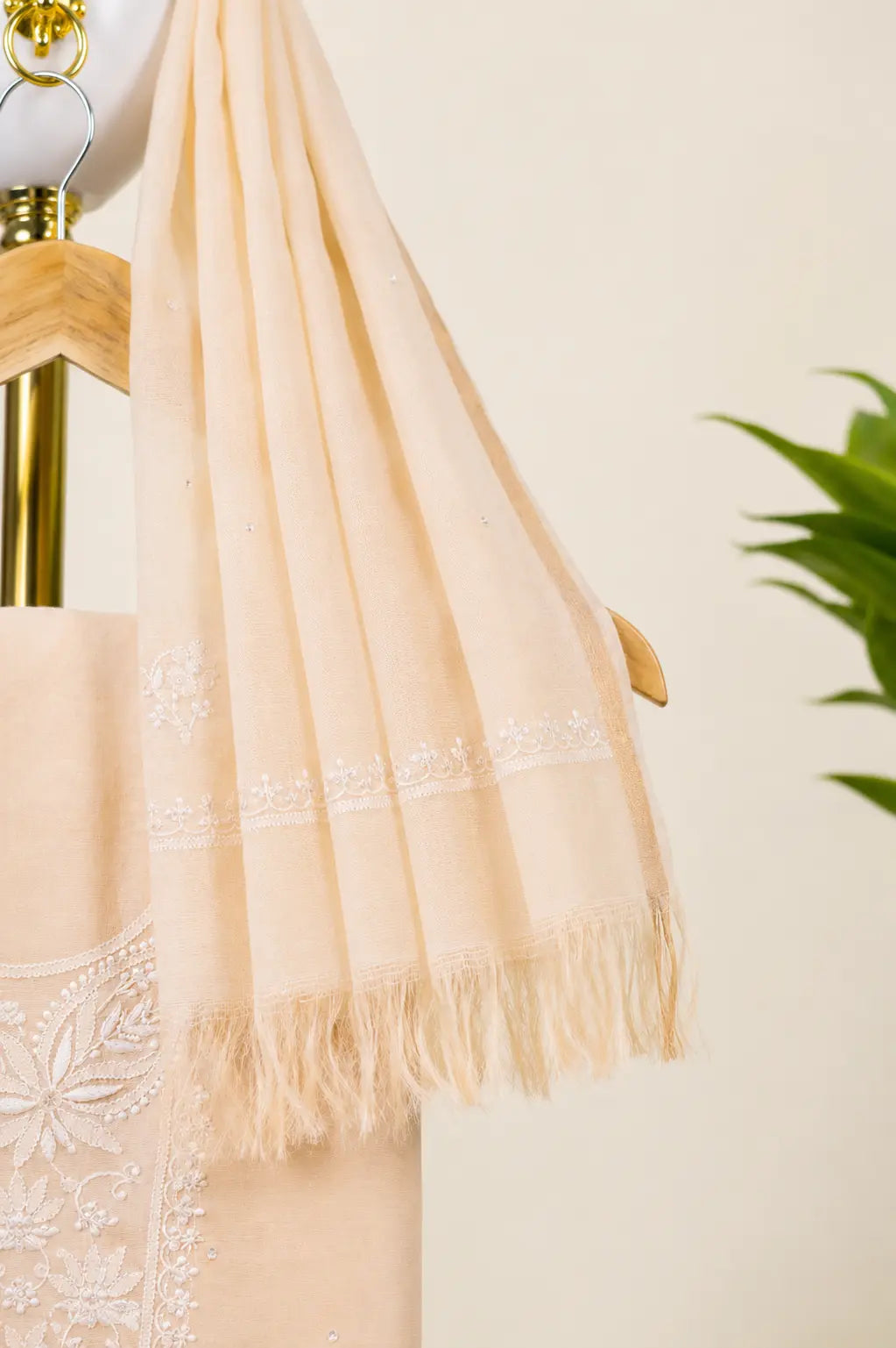 Blush Beige Chikankari Unstitched Kurta & Dupatta
