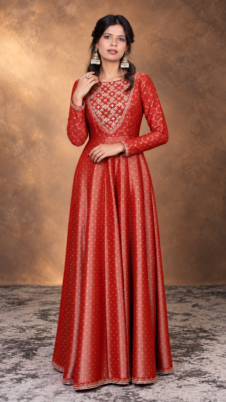 Crimson Red Embroidered Anarkali Gown