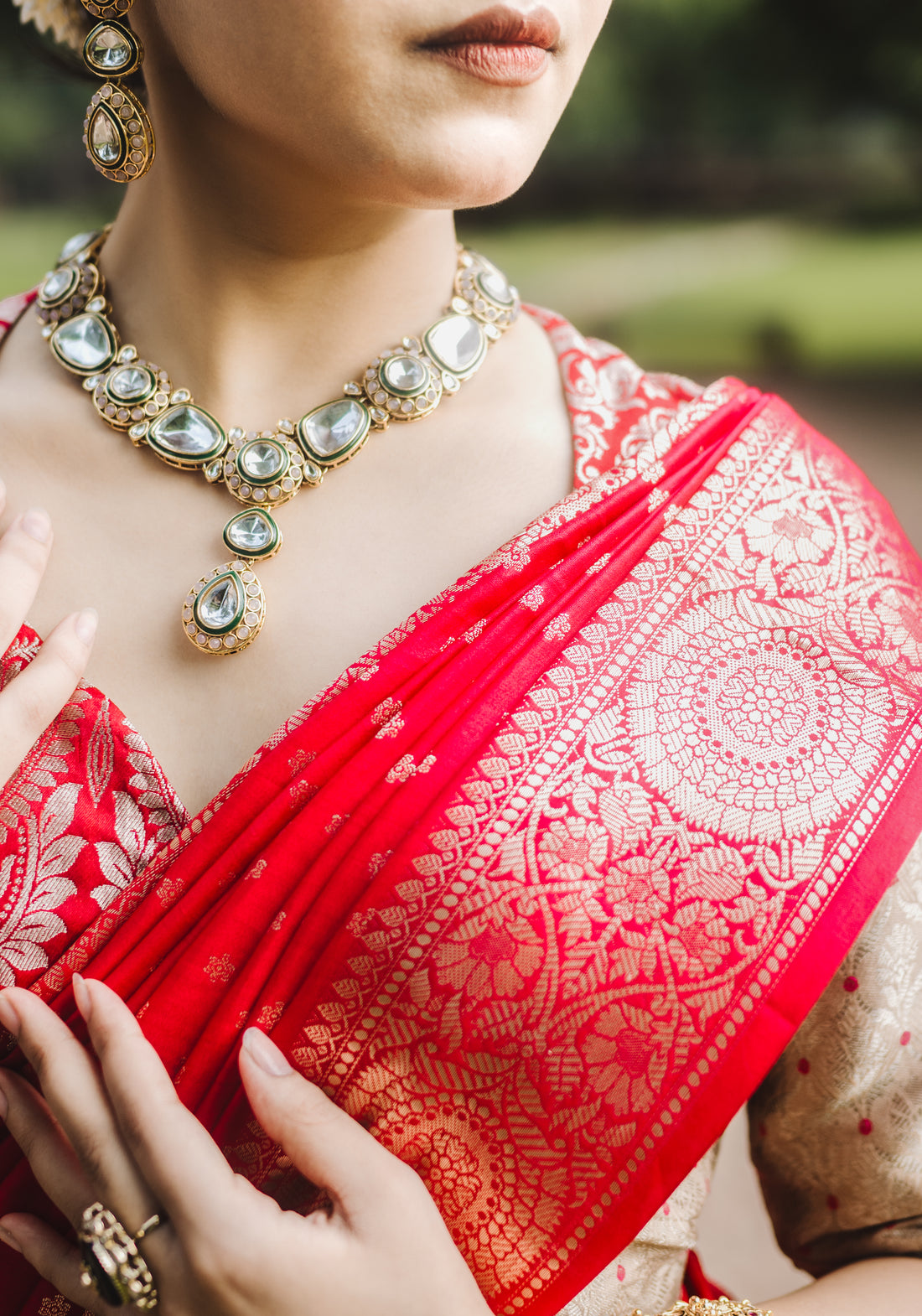 Ruby Red Banarasi Silk Saree with Gold Zari Buti