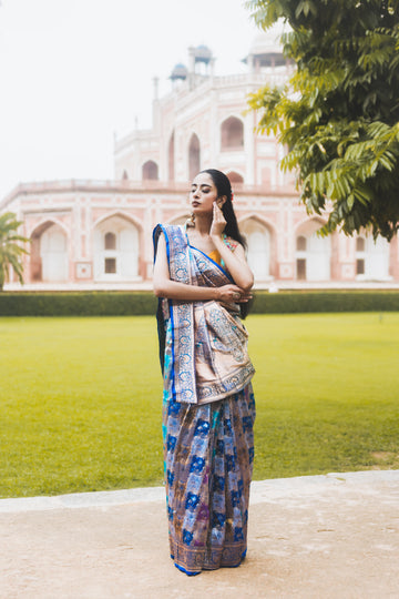 Royal Blue Banarasi Silk Saree with Floral Zari Weaving