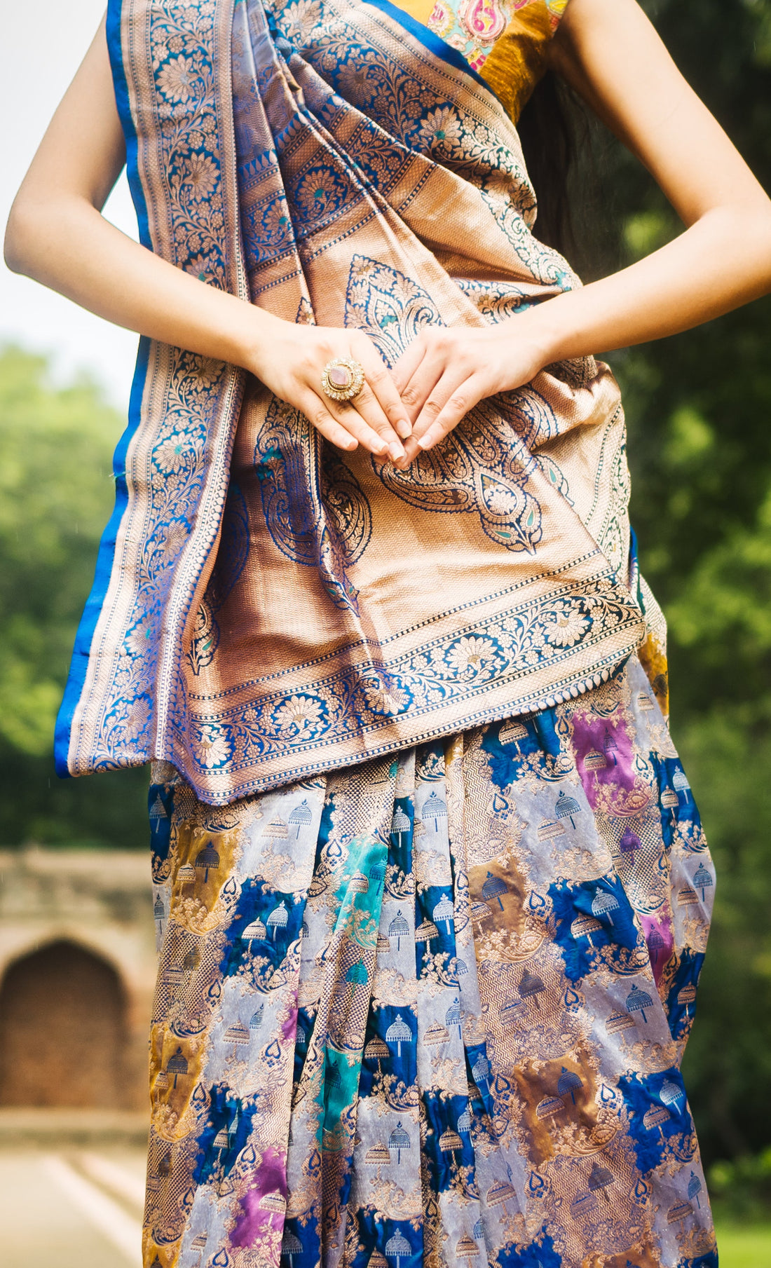 Royal Blue Banarasi Silk Saree with Floral Zari Weaving