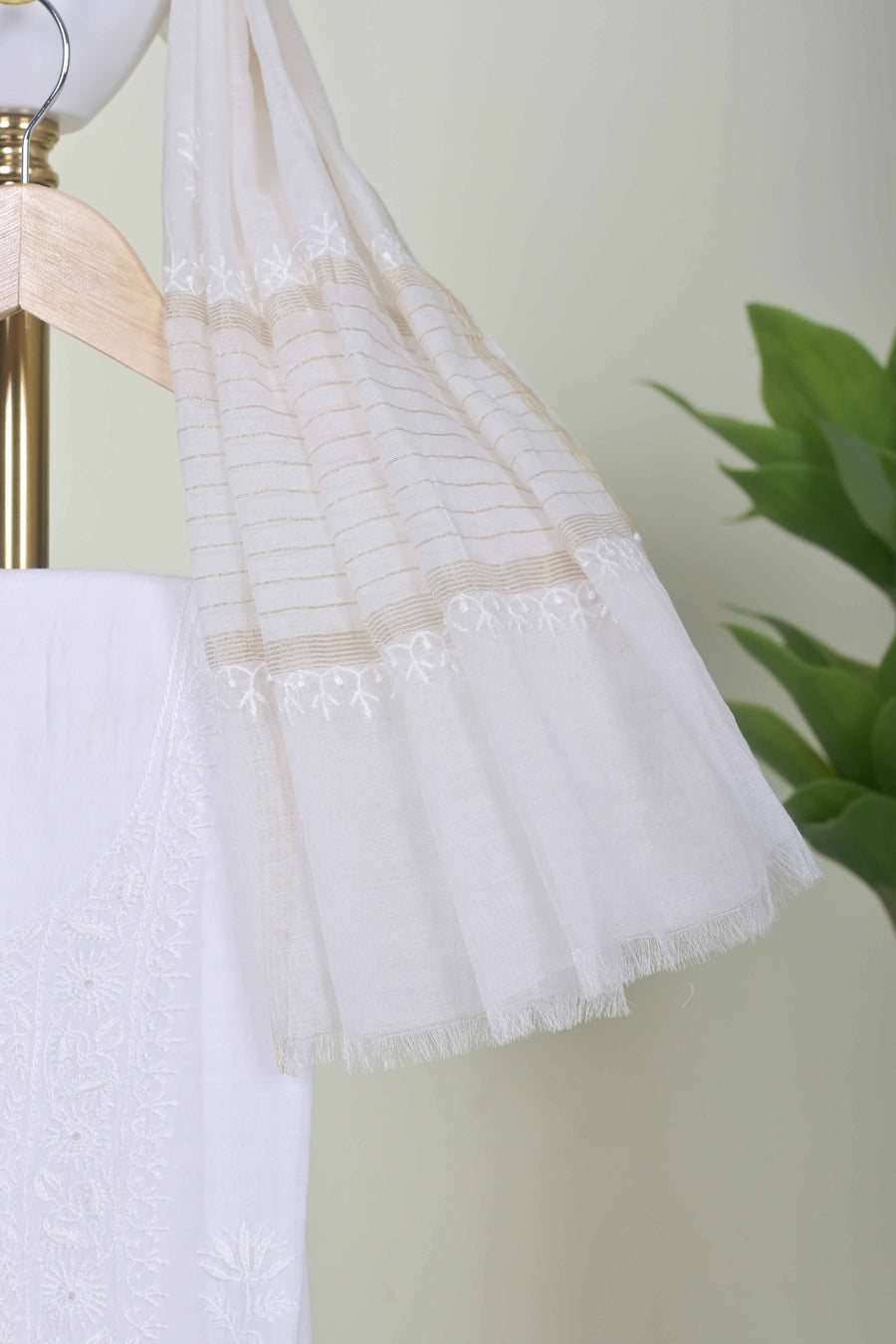 White Chikankari Handwork Unstitched Suit Set with Dupatta