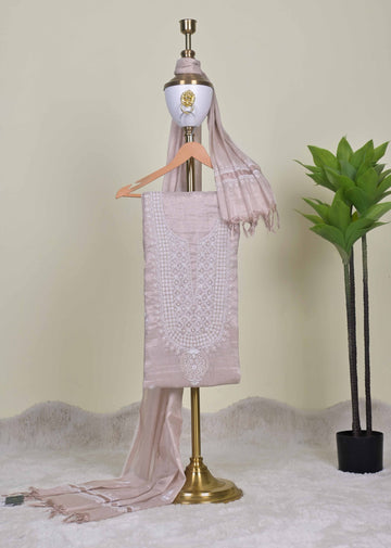 Rose Gold Chikankari Handwork Unstitched Suit Set with Dupatta