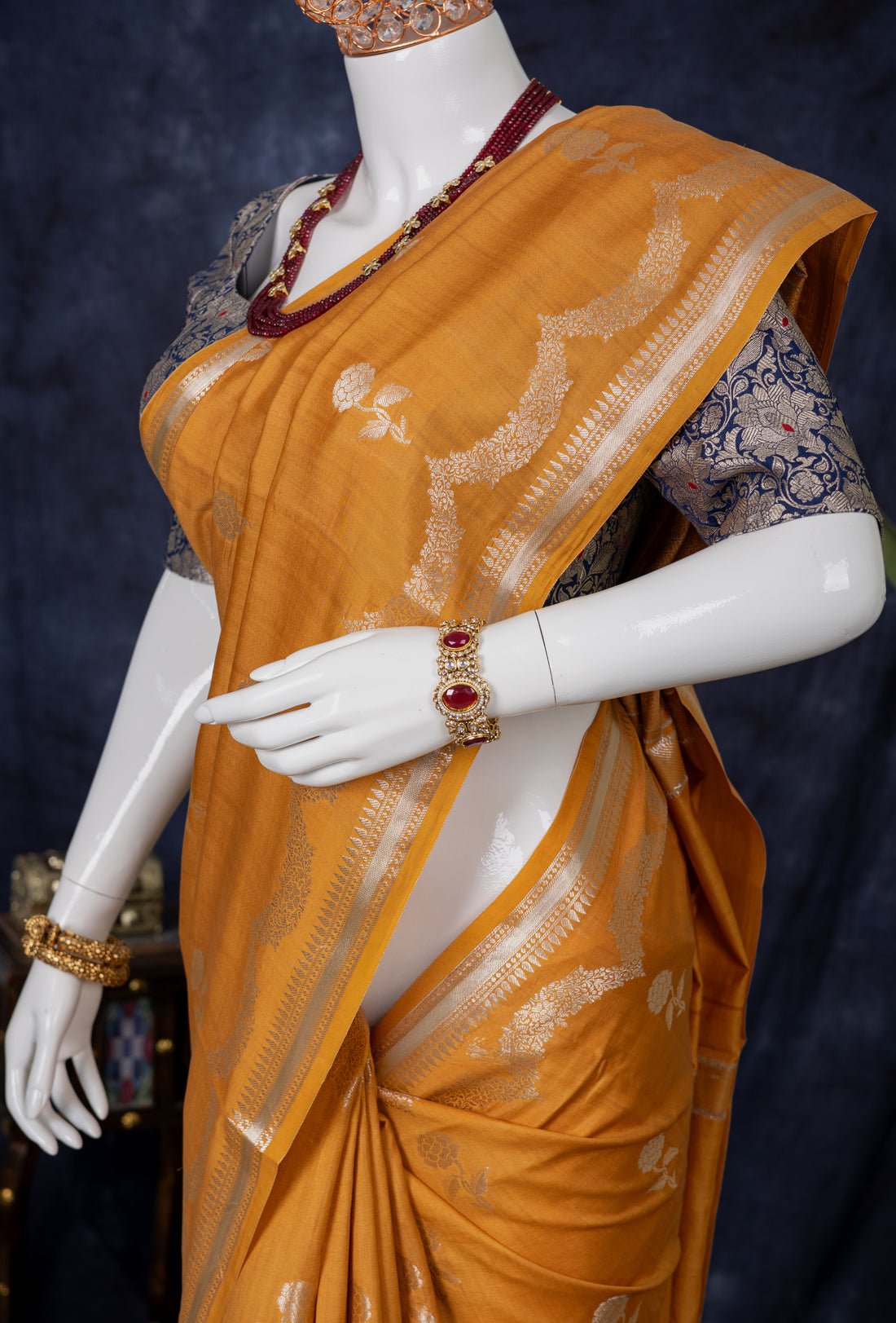 Golden Amber Banarasi Silk Saree