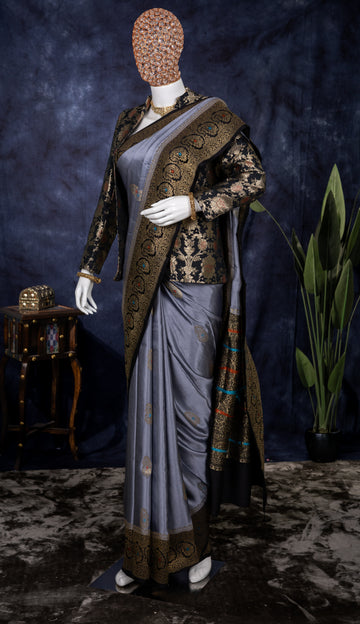 Silver Elegance Banarasi Silk Saree