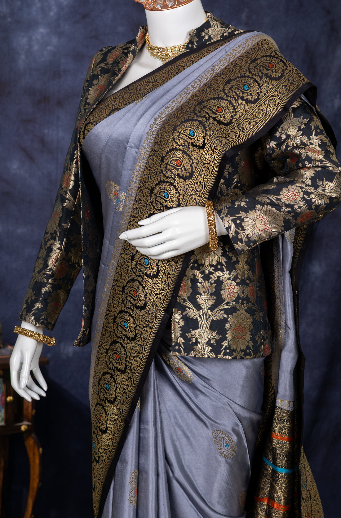 Silver Elegance Banarasi Silk Saree