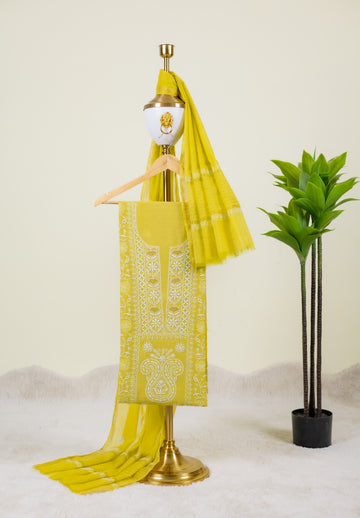 Sunshine Yellow Chikankari Unstitched Kurta & Dupatta