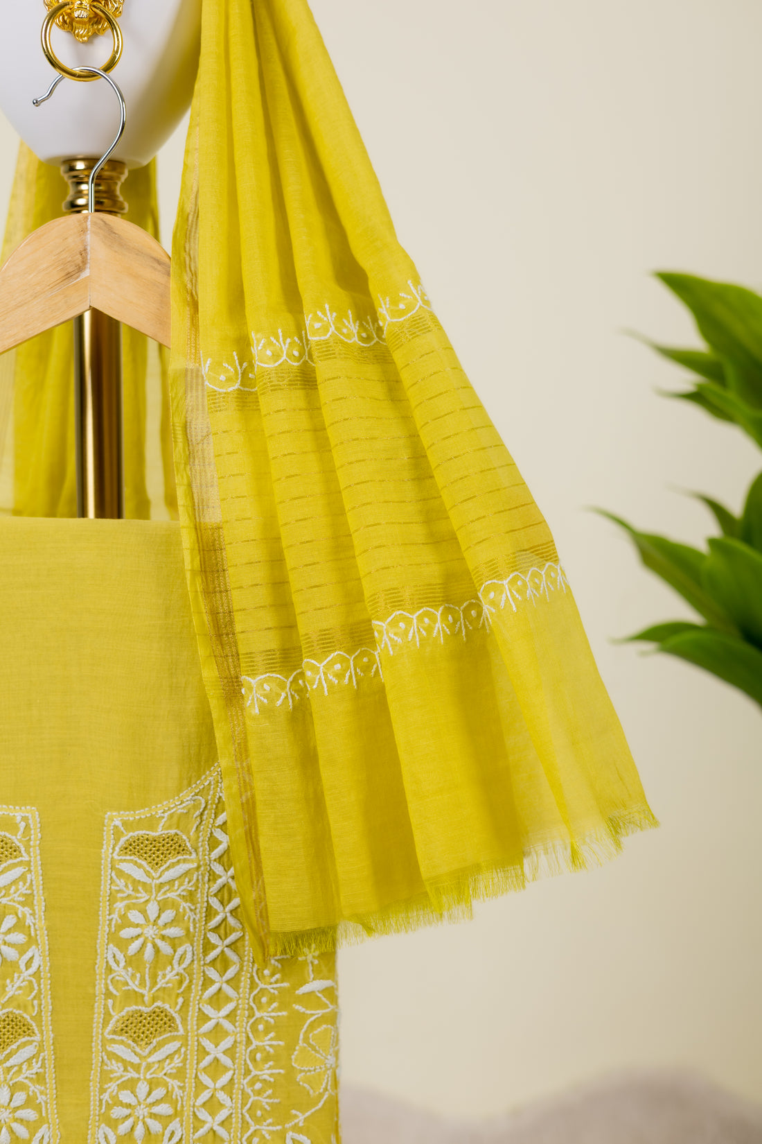 Sunshine Yellow Chikankari Unstitched Kurta & Dupatta