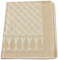 An off-white silk saree with intricate gold Banarasi Brocade Saree , featuring a border of five stylized tree motifs and a detailed gold zari margin.