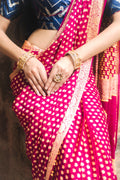 Magenta Banarasi Silk Saree –  gold zari design close-up