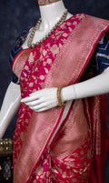 Royal Fuchsia Banarasi Silk Saree – floral detail close-up