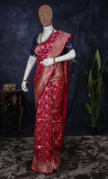 Royal Fuchsia Floral Banarasi Silk Saree – Indian wear front view