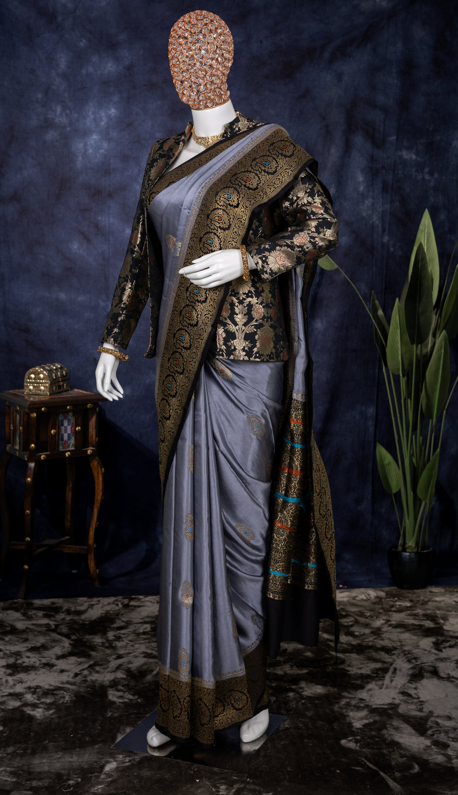 Silver Elegance Banarasi Silk Saree – Indian ethnic wear for women full view