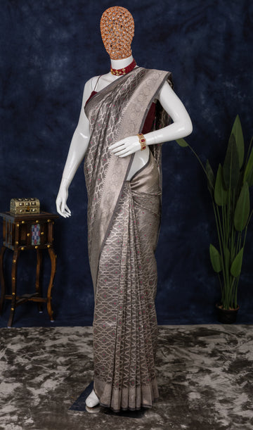 Silver Mist Banarasi Silk Saree – Indian wear front view