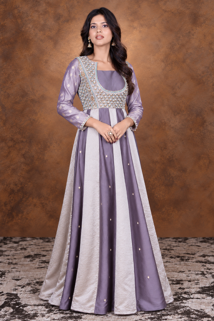 Lavender & Ivory Embroidered Anarkali Gown