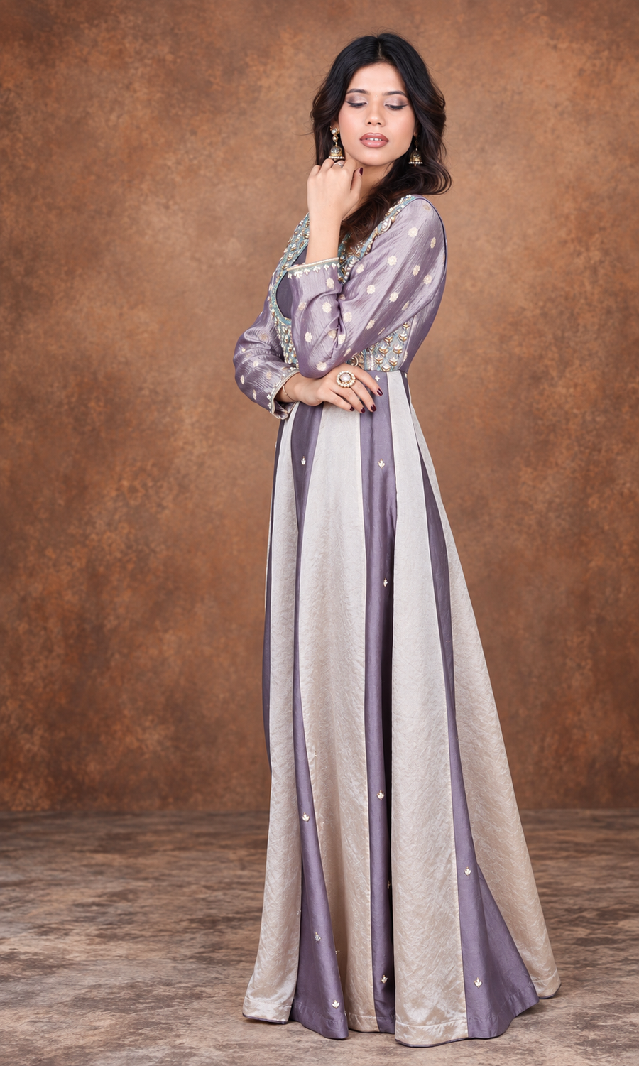 Lavender & Ivory Embroidered Anarkali Gown