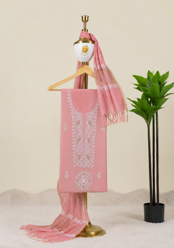 Blush Pink Chikankari Unstitched Kurta & Dupatta