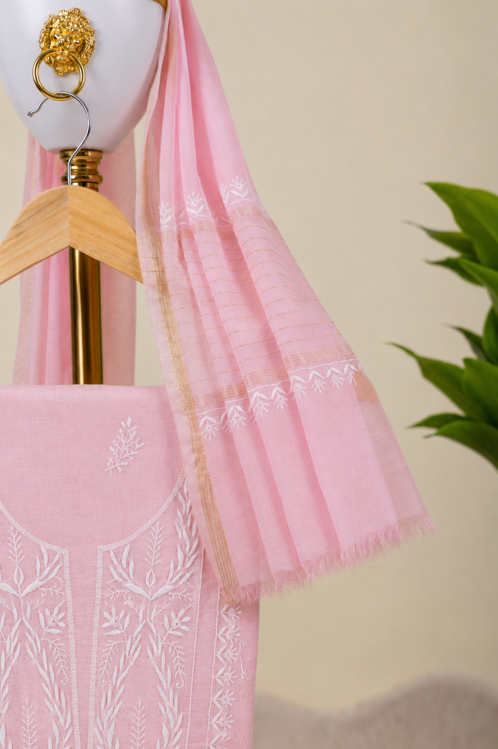 Baby Pink Chikankari Unstitched Kurta & Dupatta