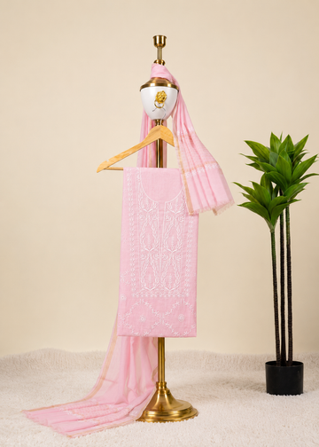 Baby Pink Chikankari Unstitched Kurta & Dupatta